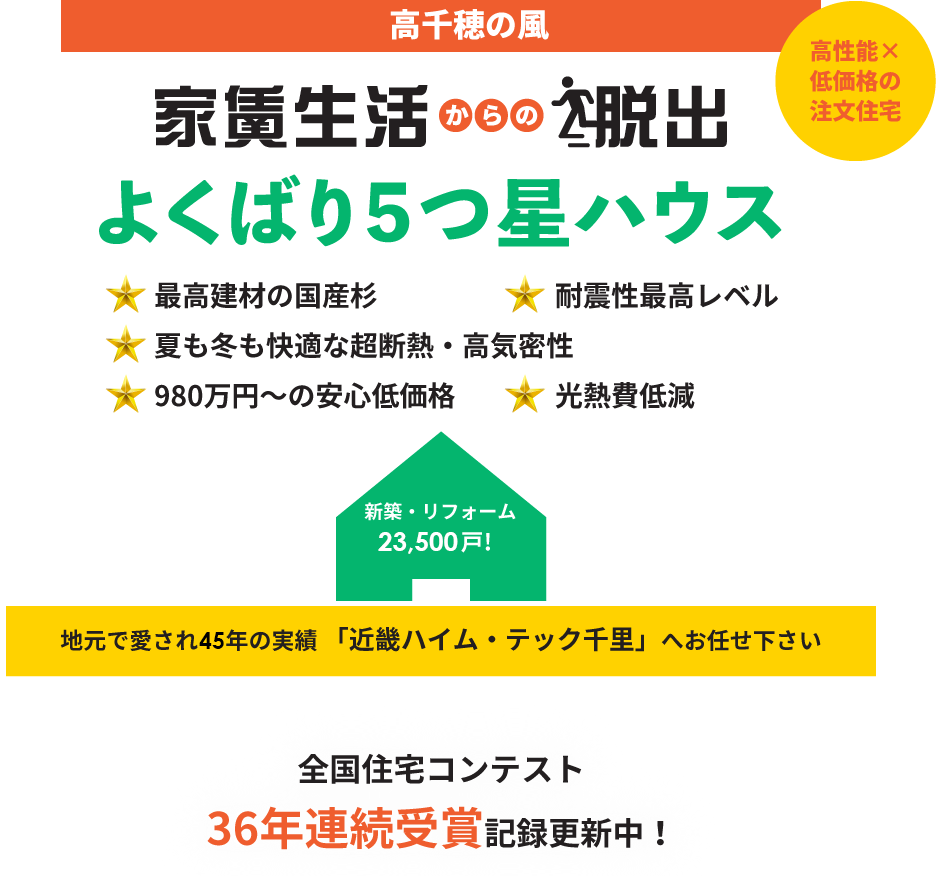 家賃生活からの脱出。高性能、低価格の注文住宅