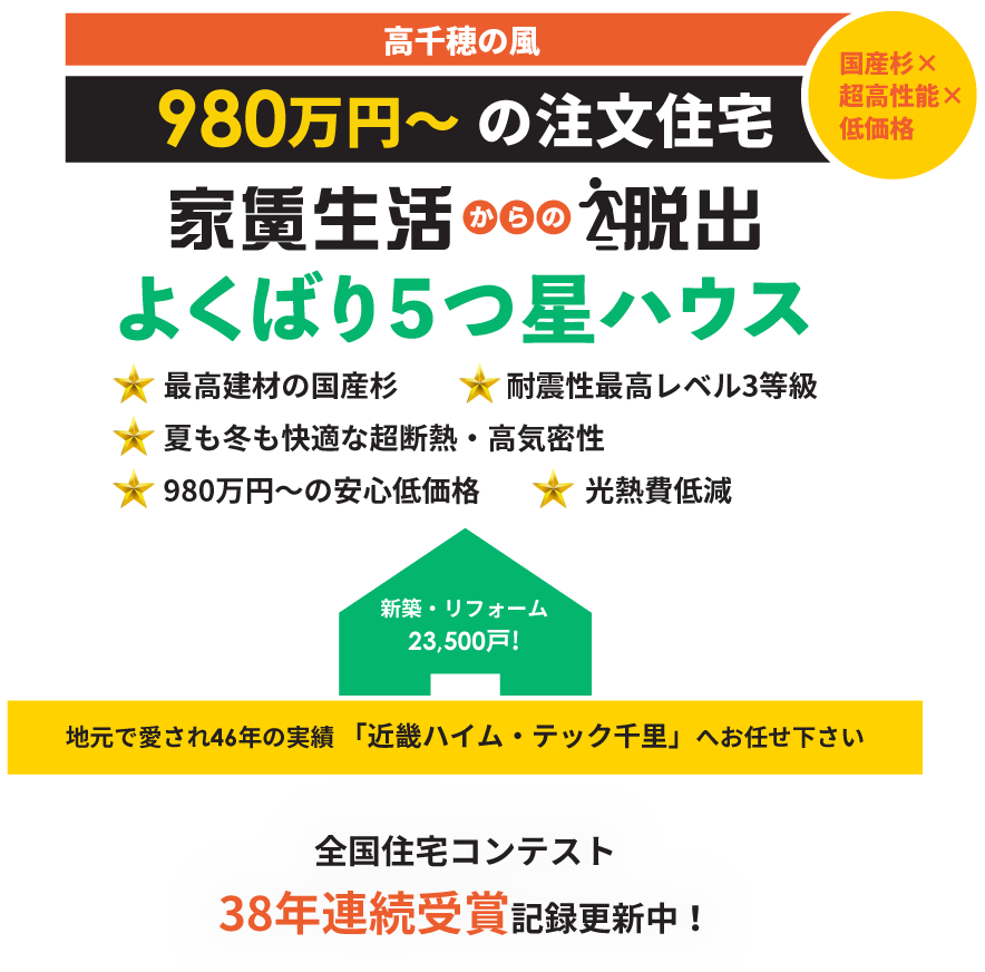 家賃生活からの脱出。高性能、低価格の注文住宅